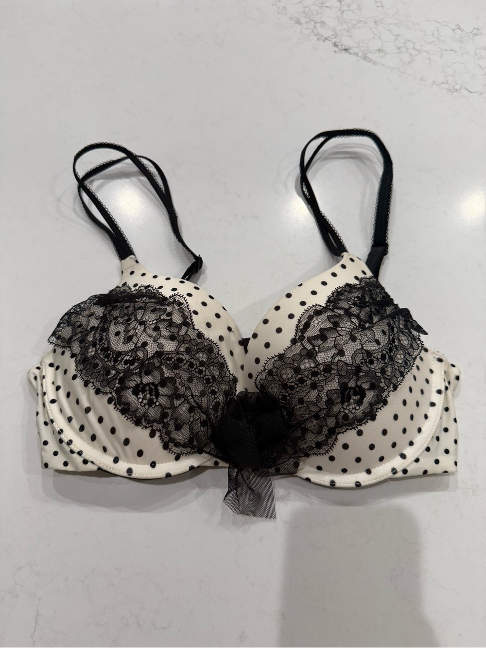 Victoria's Secret Cream and Black Polka Dot Lace Push-Up Bra